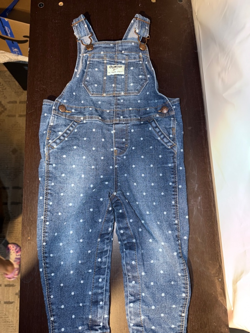 Oshkosh 18 month old denim with polkadot overalls